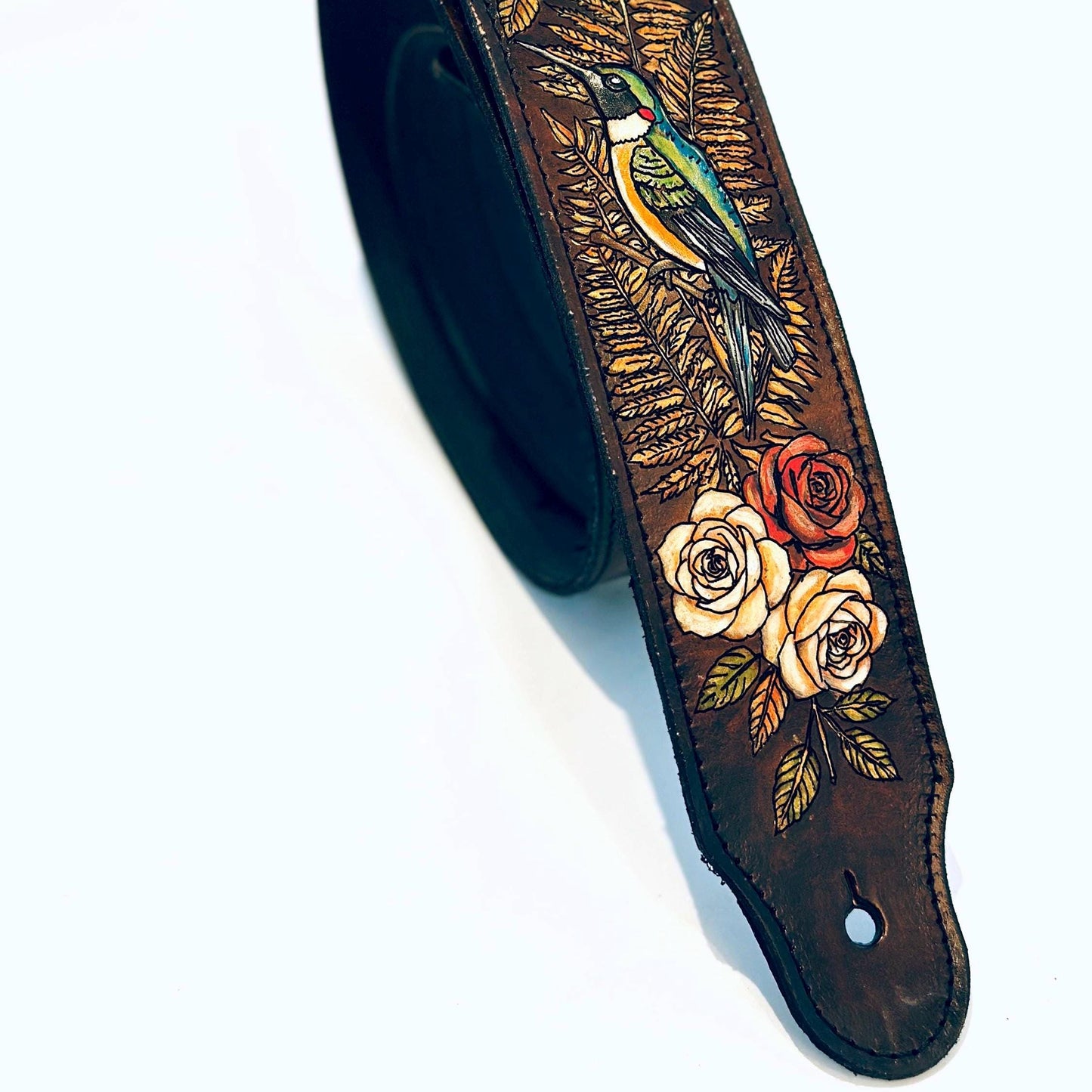 Personalized Bird Guitar Strap - Retro Style strap for Acoustic, Bass, Classical & Electric Guitar - Gift for her/him/them - Hummingbird