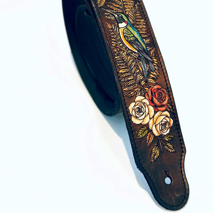 Personalized Bird Guitar Strap - Retro Style strap for Acoustic, Bass, Classical & Electric Guitar - Gift for her/him/them - Hummingbird