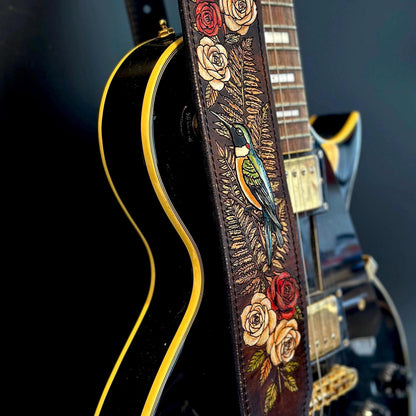 Personalized Bird Guitar Strap - Retro Style strap for Acoustic, Bass, Classical & Electric Guitar - Gift for her/him/them - Hummingbird