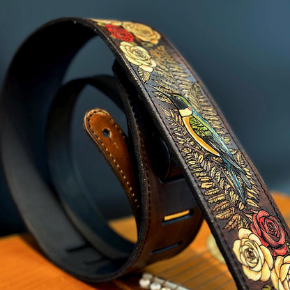 Personalized Bird Guitar Strap - Retro Style strap for Acoustic, Bass, Classical & Electric Guitar - Gift for her/him/them - Hummingbird