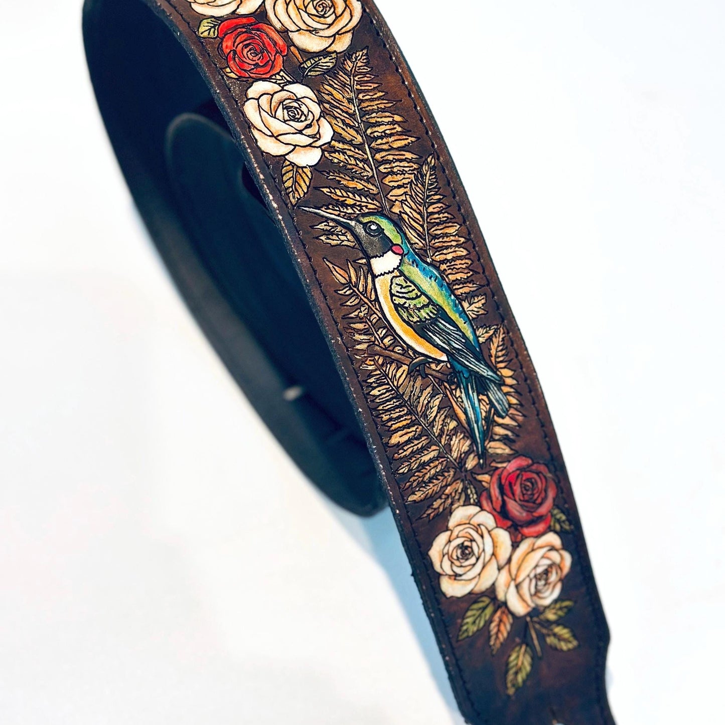 Personalized Bird Guitar Strap - Retro Style strap for Acoustic, Bass, Classical & Electric Guitar - Gift for her/him/them - Hummingbird