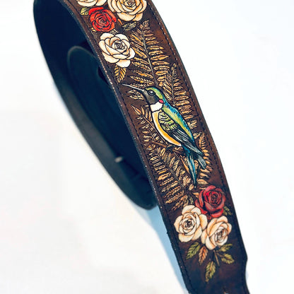 Personalized Bird Guitar Strap - Retro Style strap for Acoustic, Bass, Classical & Electric Guitar - Gift for her/him/them - Hummingbird